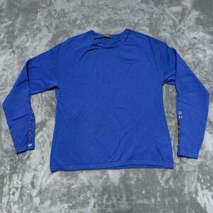 J McLaughlin Button Cuff Sweater Women L Blue Cotton Modal Blend Pullover Top